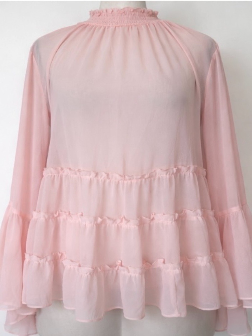 Torrid Pink Sheer Ruffle Tiered Blouse Boho Romantic Long Sleeve Plus Size 1